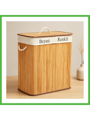 Bezos Bambu Ahşap 2 Bölmeli Çamaşır Sepeti 52X32X62 cm Arz