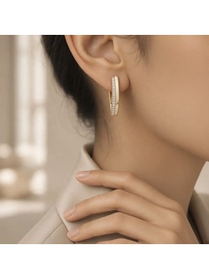 Xuping Jewelry Stil Incisi/xupıng Jewelry Kavisli Zirkon Taşlı Küpe