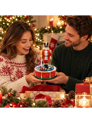 Nunu LED Işıklı 3 Farklı Müzikli Dönen Trenli Kurşun Asker Müzik Kutusu Yılbaşı Noel Dekoru 22 cm