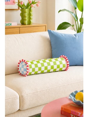 Ritmo Home Dopamin Dekoratif Çizgili Fırfırlı Renkli Silindir Sosis Yastık (Içi Dolgulu)