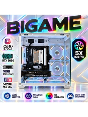 BiGame Forge V1 Ryzen 7 5700X Rtx 5060 16GB Ram 512GB M2 SSD White Gaming Sistem