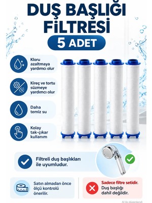 Plodna House 5 Adet Yedek PP Duş Başlığı Filtresi – Filtreli Duş Başlıkları İçin Tortu ve Pas Partikül Filtresi