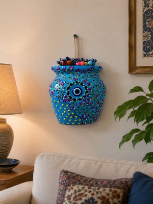 Yedirenk Hediyelik Eşya Polyester Çini Desenli Saksı Duvar Bahçe Balkon Dekorasyon Süsü
