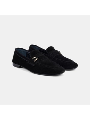 Desa Kadın Siyah Gold Aksesuarlı Slip-On Süet Loafer