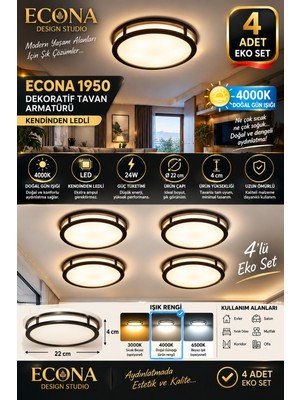 Econa 4 Adet Doğal Günışığı 4000K Aydınlatma Glop Armatürü LED Avize Aplik Balkon Banyo Koridor Lambası LED Güçlü Işık,otopark Lambası