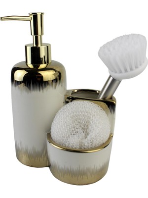 Gönül Porselen Mutfak Set Sıvı Sabunluk 400ml Fırçalı Yaldızlı 28745