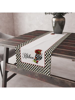 Alkan Homes Ekose Desenli Süet Kumaş, Kenarları Dikişli Dekoratif Masa Örtüsü Runner 45×100 cm