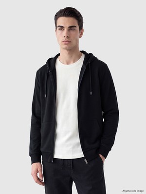 LC Waikiki Lcwaıkıkı Classic Yeşil Kapüşonlu Erkek Fermuarlı Sweatshirt