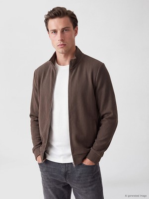 LC Waikiki Lcwaıkıkı Classic Kahverengi Dik Yaka Erkek Fermuarlı Sweatshirt