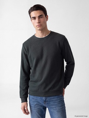 LC Waikiki Lcwaıkıkı Classic Petrol Bisiklet Yaka Erkek Sweatshirt