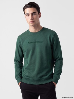 LC Waikiki Lcwaıkıkı Classic Yeşil Bisiklet Yaka Baskılı Erkek Kalın Sweatshirt