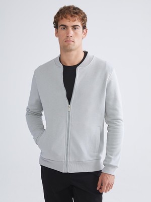 LC Waikiki Lc Waıkıkı Gri Kolej Yaka Erkek Kalın Fermuarlı Sweatshirt