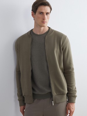 LC Waikiki Lc Waıkıkı Haki Kolej Yaka Erkek Kalın Fermuarlı Sweatshirt