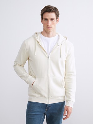 LC Waikiki Lcwaıkıkı Classic Bej Kapüşonlu Uzun Kollu Erkek Fermuarlı Sweatshirt