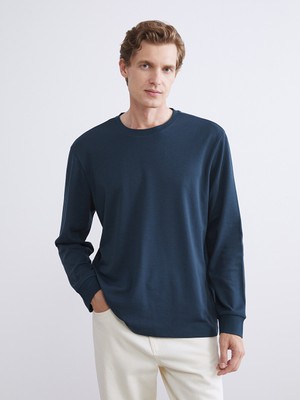 LC Waikiki Lc Waıkıkı Petrol Bisiklet Yaka Uzun Kollu Erkek Sweatshirt