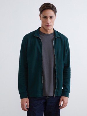 LC Waikiki Lcwaıkıkı Classic Yeşil Dik Yaka Erkek Fermuarlı Sweatshirt