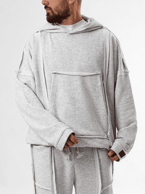 Cocopelli Tasarım Pis Dikişli Gri Erkek Hoodie COC3591