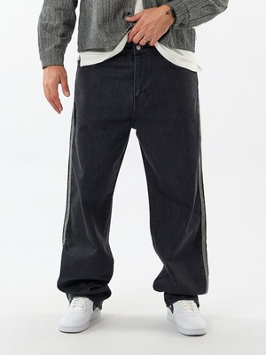 Cocopelli Yan Şerit Detaylı Erkek Siyah Baggy Jean Pantolon COC3600