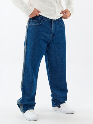Cocopelli Yan Şerit Detaylı Mavi Erkek Baggy Jean Pantolon COC3601