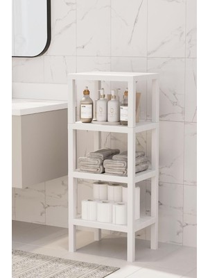 Tr 4 Raflı Dikey Raf Düzenleyici Plastik Raf Ünitesi Beyaz, Kitaplık, Banyo, Mutfak Rafı, Beyaz
