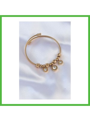 Bezos 316L Çelik Gold Renk Zirkon Taşlı Model Charm Bileklik Arz
