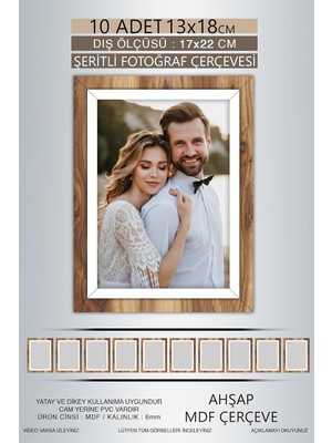 Tr Yhfoto 10 Adet 13X18 Çerçeve Ahşap-Beyaz Şeritli Çerçeve Mdf Çerçeve Pvc'li Fotoğraf Kah