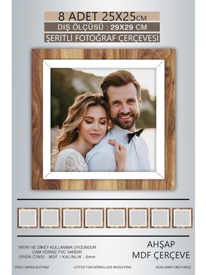 Tr Yhfoto 8 Adet 25X25 Çerçeve Ahşap Beyaz Şeritli Fotoğraf Mdf Çerçeve Kare Çerçeve Kahver