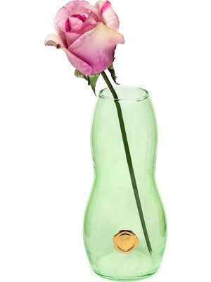 El Yapımı Üfleme Boğumlu Yeşil Cam Vazo (17 Cm)