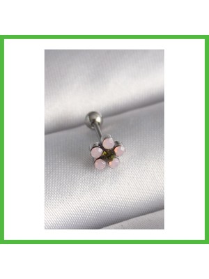 Bezos 316L Çelik Gümüş Renk Zirkon Taşlı Çiçek Tragus Piercing Arz