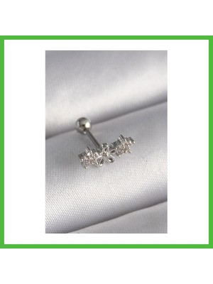 Bezos 316L Çelik Gümüş Renk Zirkon Taşlı Çiçek Tragus Piercing Arz