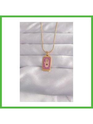 Bezos 316L Çelik Gold Renk Mor Mineli El Figür Tarot Kolye Arz