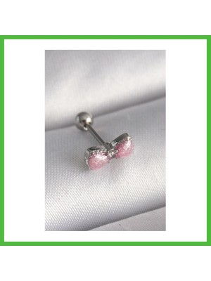 Bezos 316L Çelik Gümüş Renk Pembe Kurdele Zirkon Taş Detay Tragus Piercing Arz