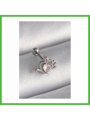 Bezos 316L Çelik Gümüş Renk Pembe Mineli Kalp Zirkon Taş Detay Tragus Piercing Arz