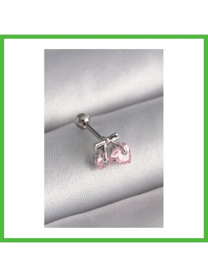 Bezos 316L Çelik Gümüş Renk Pembe Zirkon Taşlı Kalp Tragus Piercing Arz