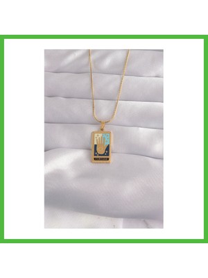 Bezos 316L Çelik Gold Renk Karışık Mineli El Figür Tarot Kolye Arz