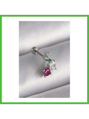 Bezos 316L Çelik Gümüş Renk Zirkon Taşlı Tragus Piercing Arz