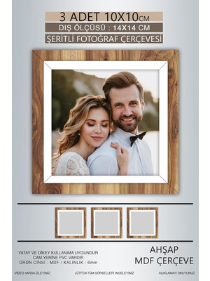 Tr Yhfoto 3 Adet 10X10 Çerçeve Ahşap Beyaz Şeritli Fotoğraf Mdf Çerçeve Kare Çerçeve Kahver