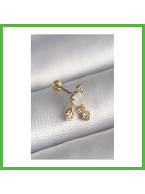 Bezos 316L Çelik Gold Renk Beyaz Mineli Kalp Sallantı Zirkon Taşlı Tragus Piercing Arz