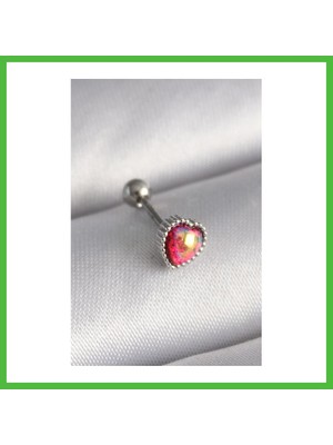Bezos 316L Çelik Gümüş Renk Kırmızı Mineli Kalp Tragus Piercing Arz