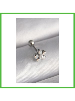 Bezos 316L Çelik Gümüş Renk Zirkon Taşlı Çiçek Model Tragus Piercing Arz