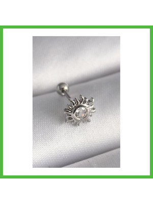 Bezos 316L Çelik Gümüş Renk Zirkon Taşlı Güneş Tragus Piercing Arz