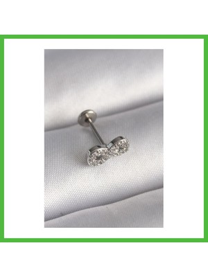 Bezos 316L Çelik Gümüş Renk Zirkon Taşlı Sonsuzluk Model Tragus Piercing Arz