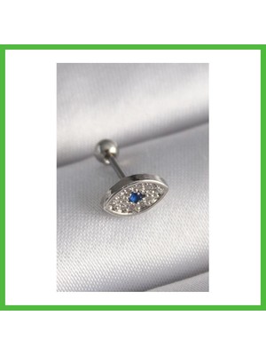 Bezos 316L Çelik Gümüş Renk Zirkon Taşlı Göz Tragus Piercing Arz