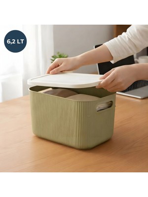 Homing Soft 6.2lt Kapaklı Çok Amaçlı Organizer Kutu Yeşil Ekru Renk ve Kullanışlı Tasarım