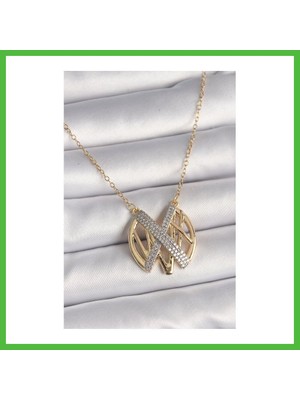 Bezos 316L Çelik Gold Renk Zirkon Taşlı Vintage Model Kadın Kolye Arz