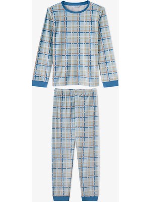 Penti Erkek Çocuk Pastel Mavi Skyline Checks Tef Uzun Kollu Pijama Takımı