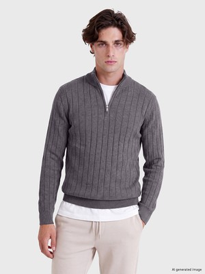 LC Waikiki Lcw Vision Gri Dik Yaka Erkek Triko Kazak