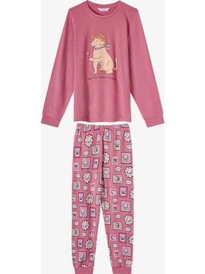 Penti Kız Çocuk Gül Kurusu Mailing Dog Uzun Kollu Pijama Takımı