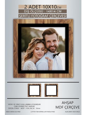 Tr Yhfoto 2 Adet 10X10 Çerçeve Ahşap-Siyah Şeritli Fotoğraf Mdf Çerçeve Kare Çerçeve Kahver