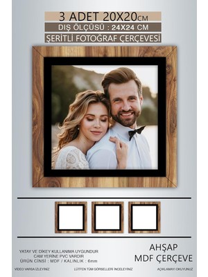 Tr Yhfoto 3 Adet 20X20 Çerçeve Ahşap-Siyah Şeritli Fotoğraf Mdf Çerçeve Kare Çerçeve Kahver